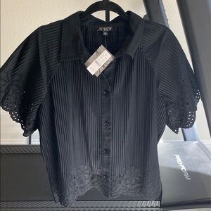 J. Crew Black Eyelet Button-Up Blouse
